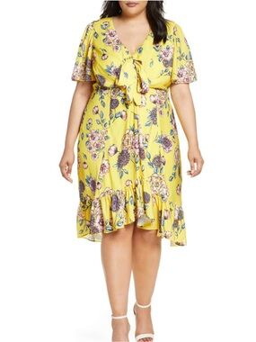 Maree Pour Toi Summer Yellow Floral Ruffle Dress